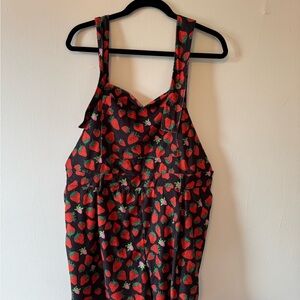 Cider Black and Red Strawberry Print One Piece